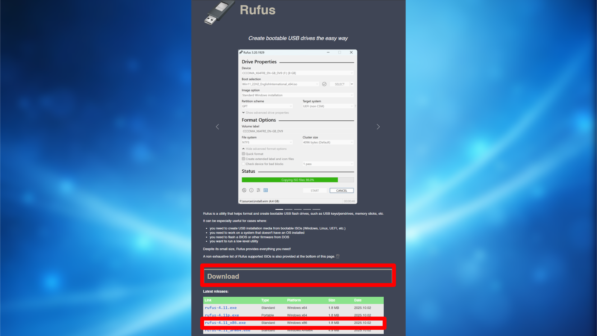 Rufus настройки