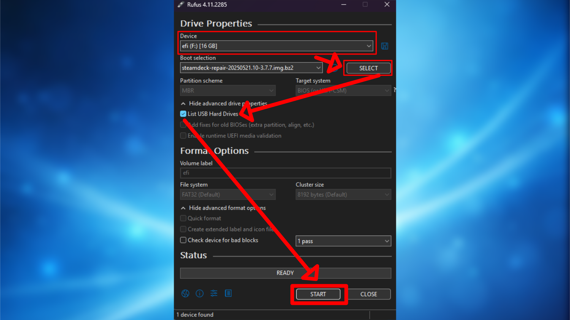 Rufus настройки