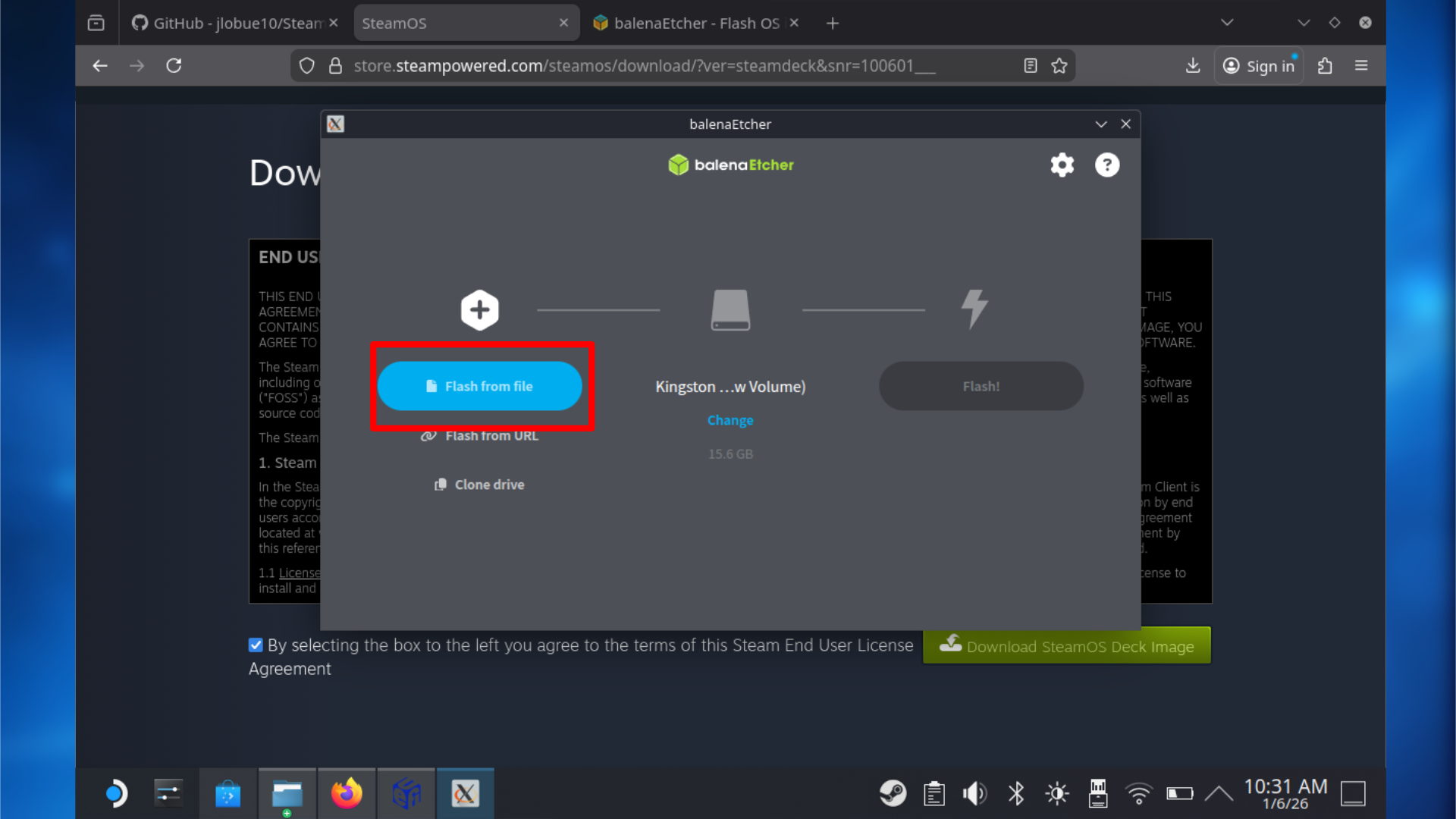 Balena Etcher: Flash from file
