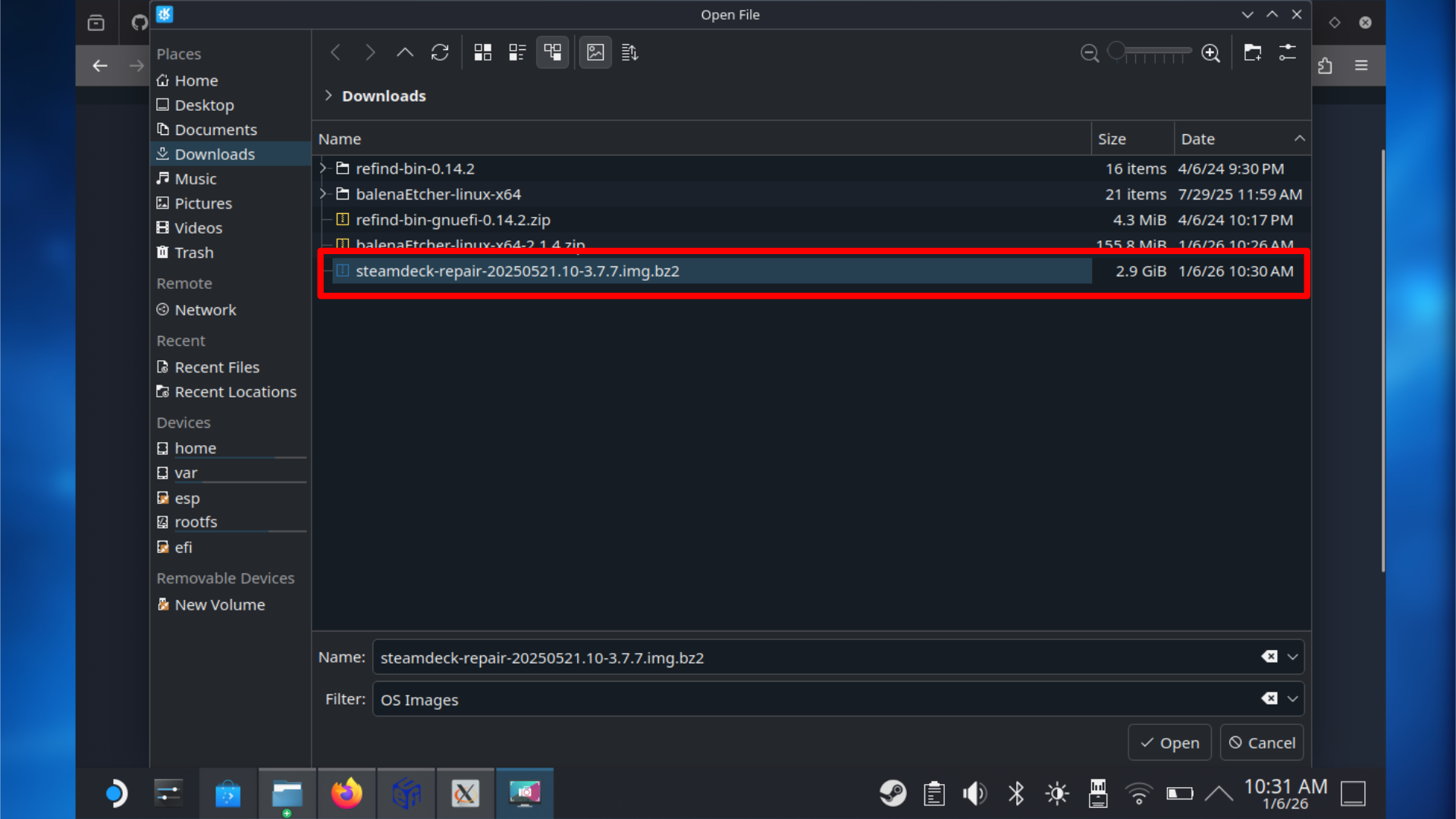 Balena Etcher: выбор образа