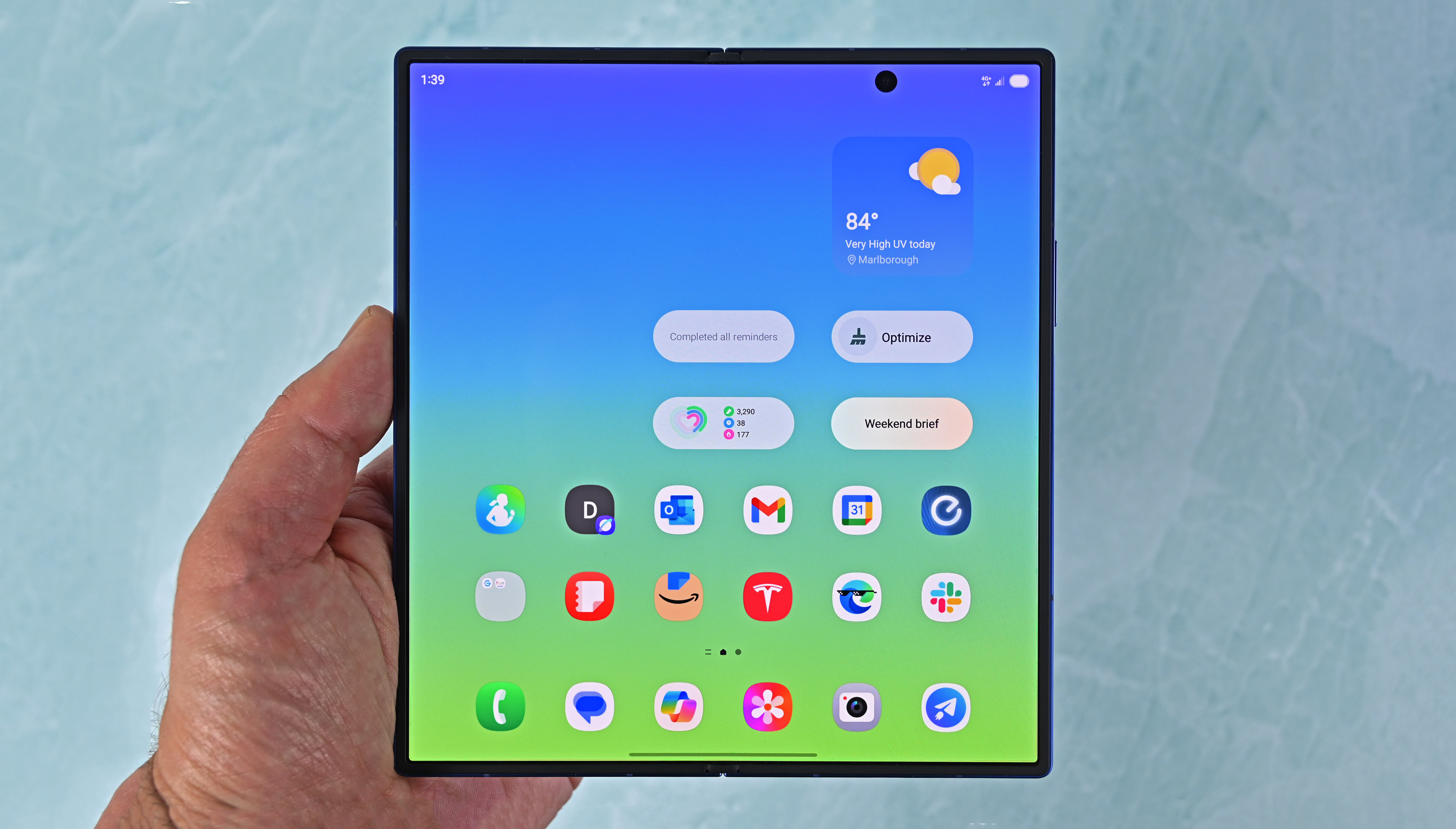 The 2025 Samsung Galaxy Z Fold 7 pictured in a hands-on review and comparison to other Samsung phones.