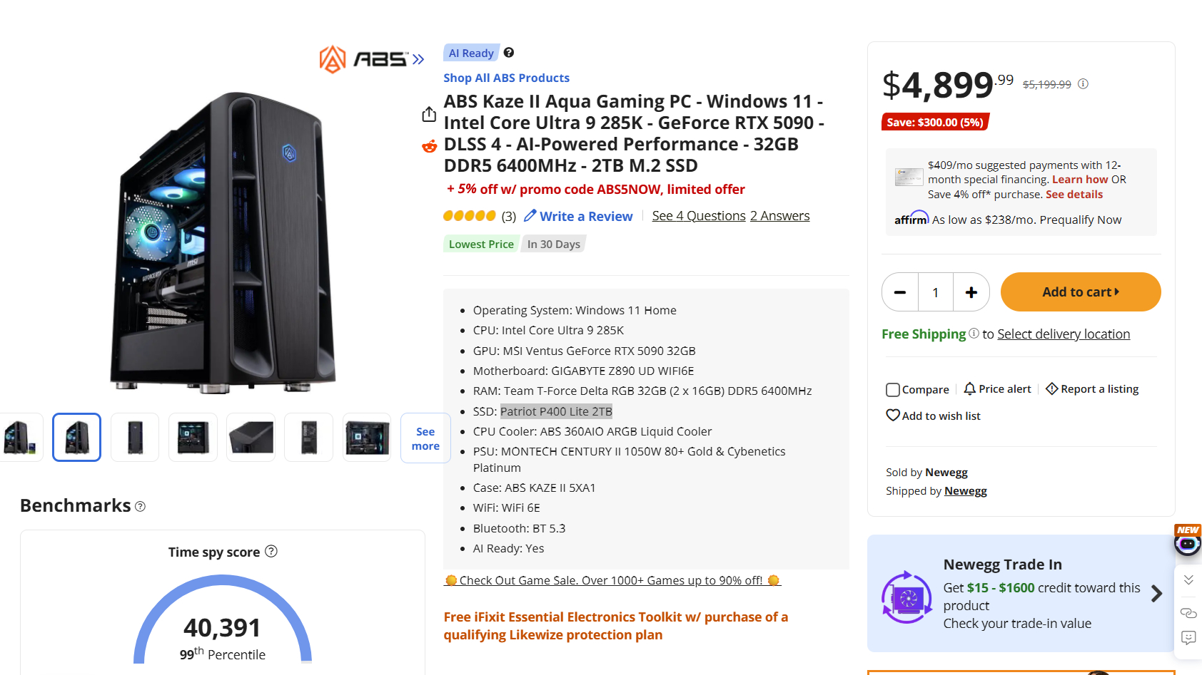 ABS Kaze II Aqua RTX 5090 pre-built gaming PC