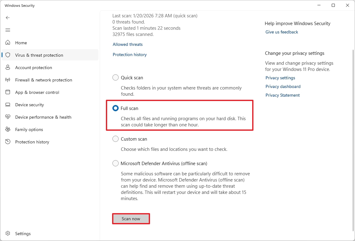 Defender Antivirus full scan