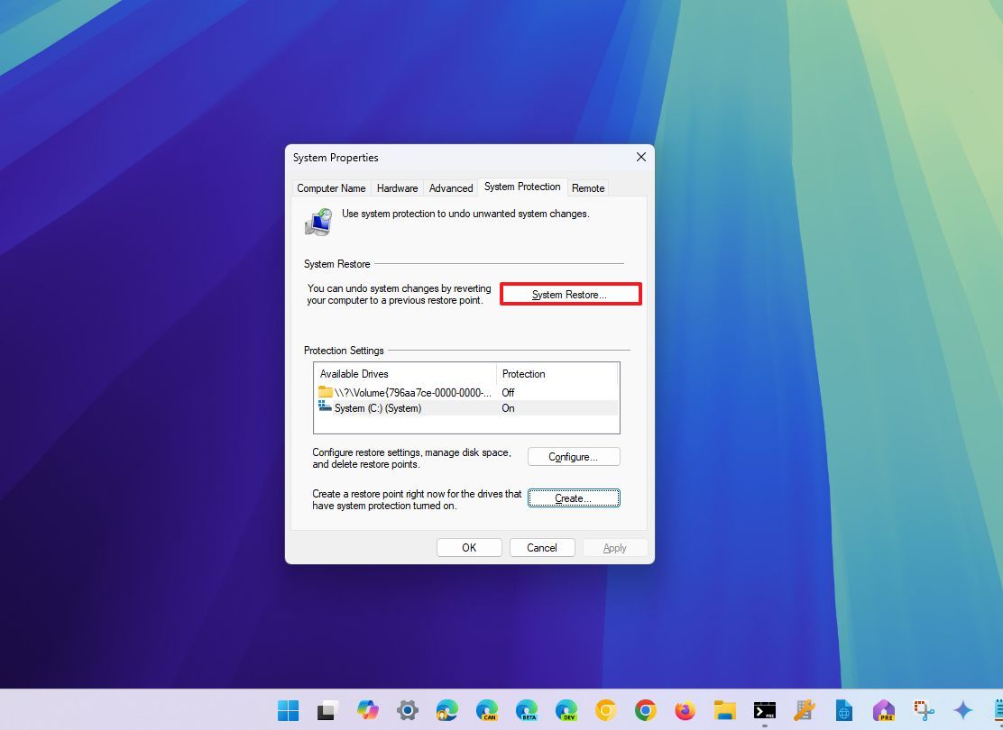 Open System Restore for recovery