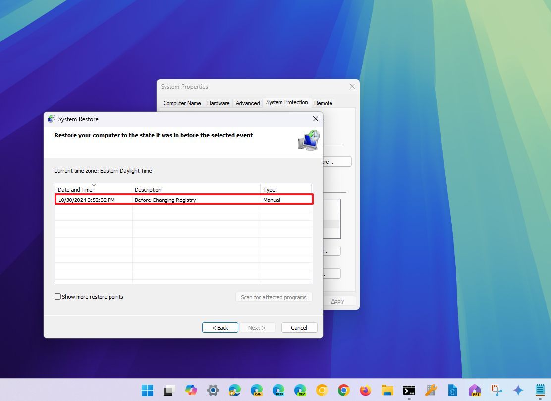 Select restore point