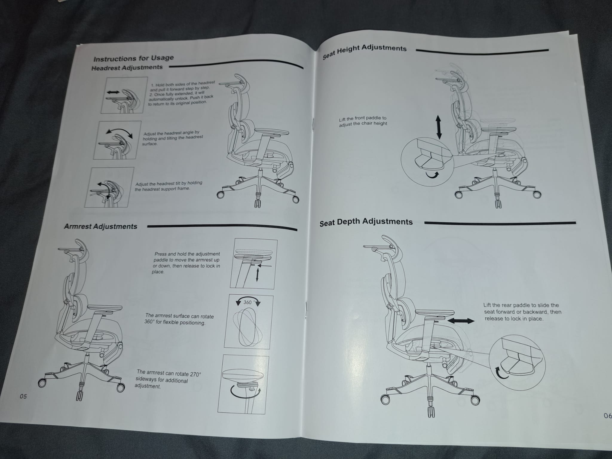 Photograph of the FlexiSpot C7 Morpher's instruction manual