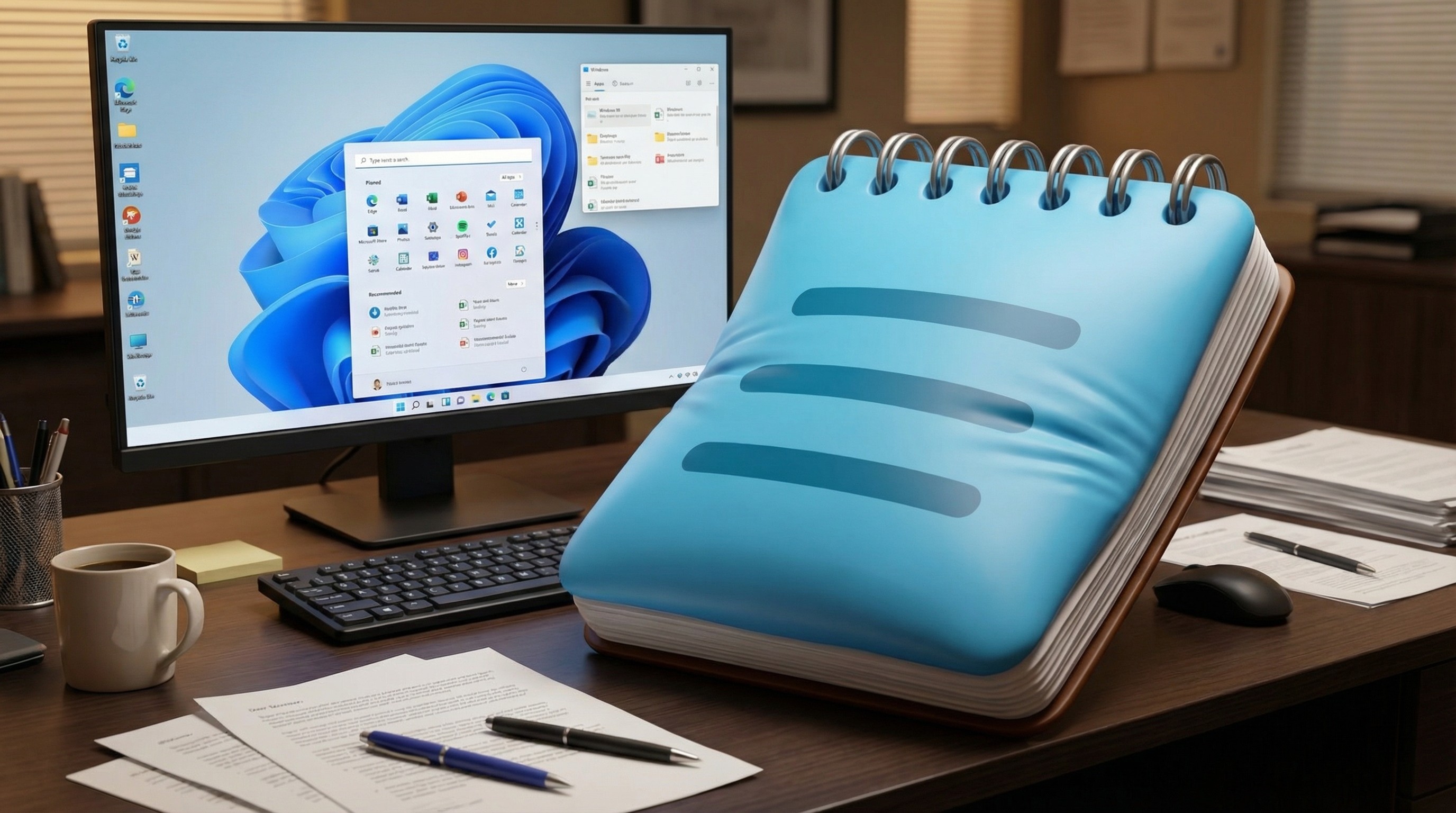 Notepad bloated on a desk