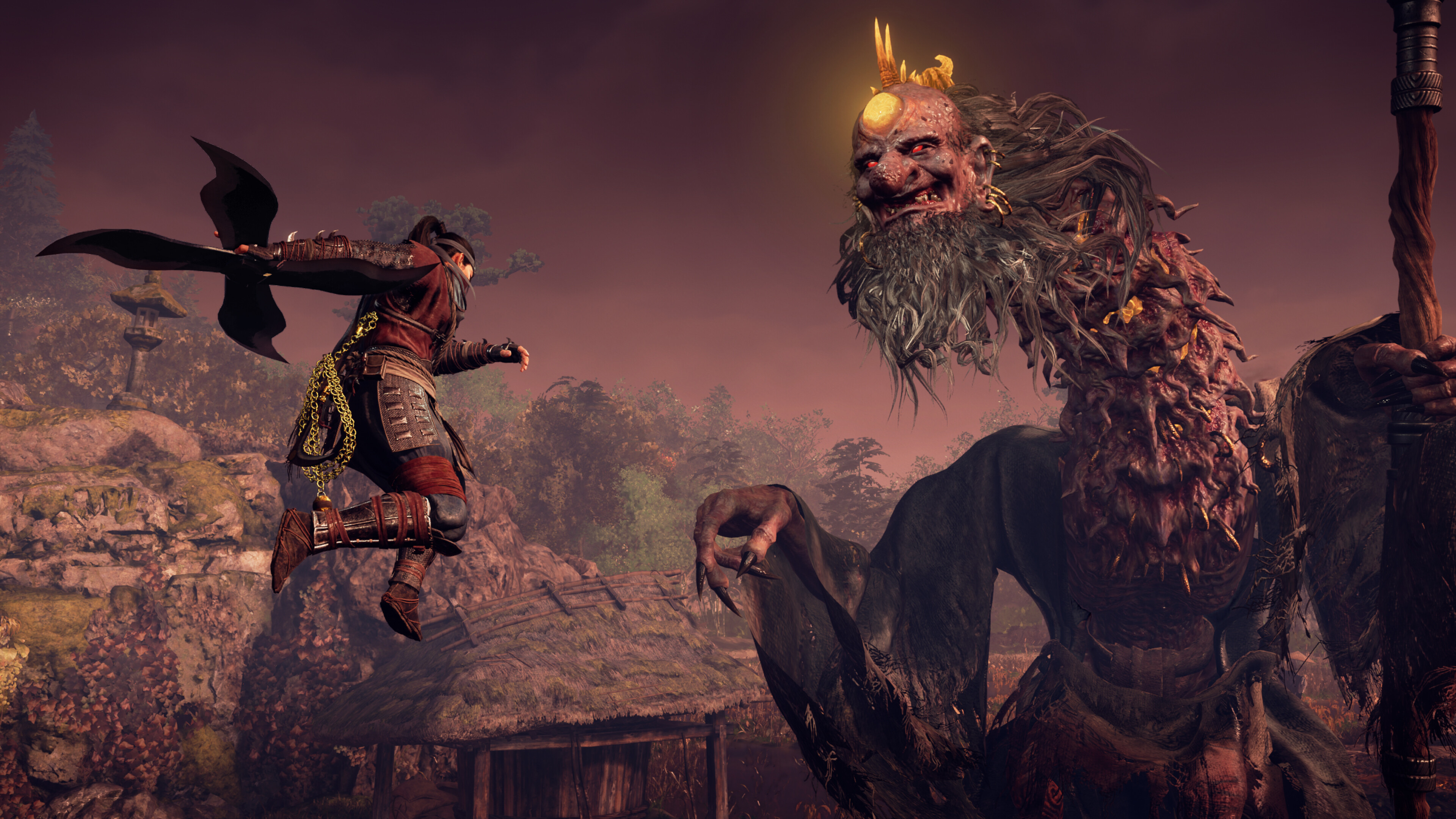 Promotional screenshot of the player fighting a demon as a Ninja in Nioh 3.