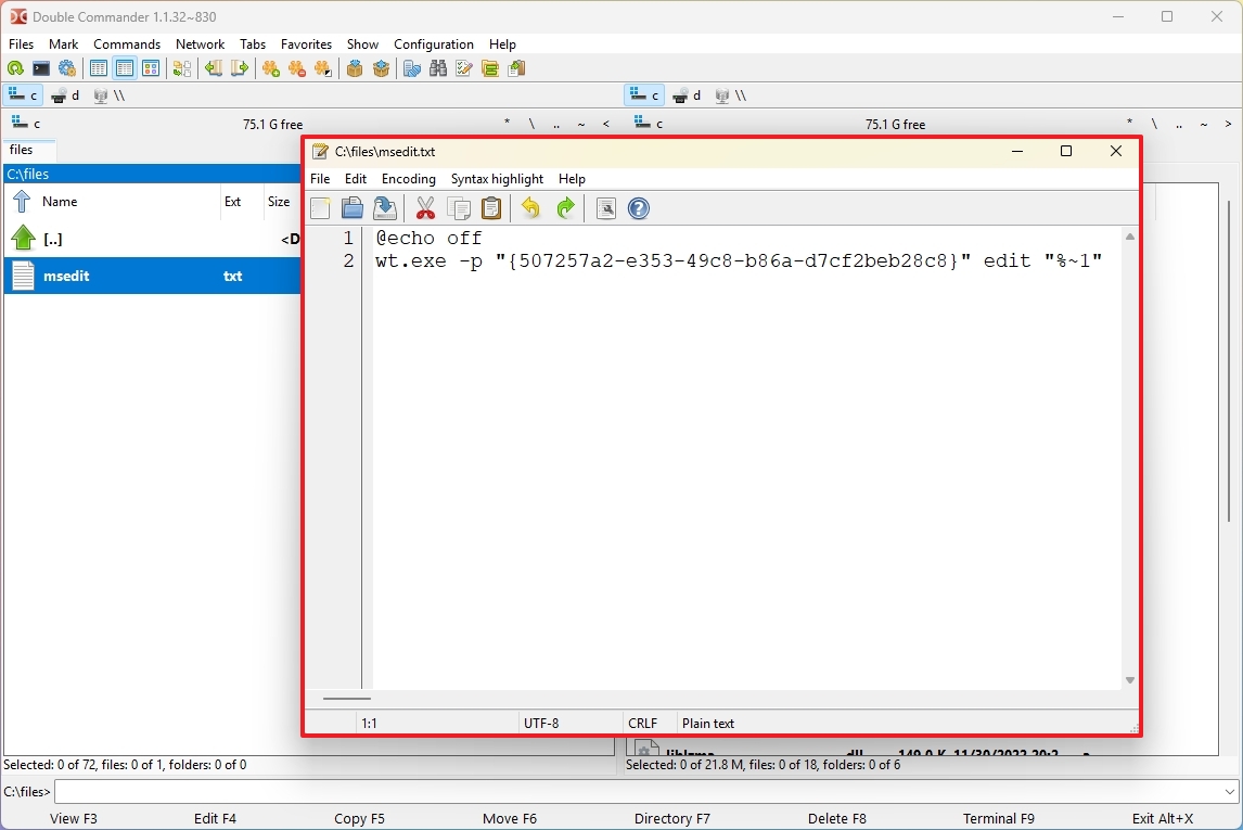Double Commander text editor