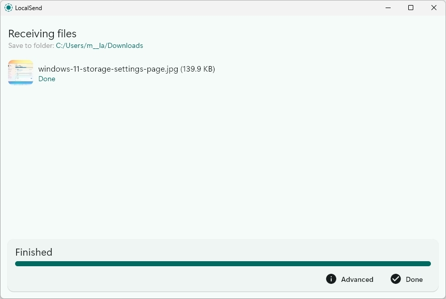 LocalSend file received