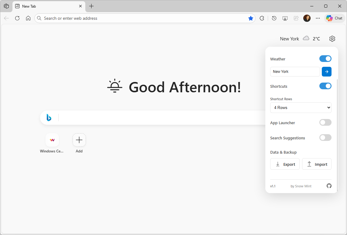 Fluent New Tab backup