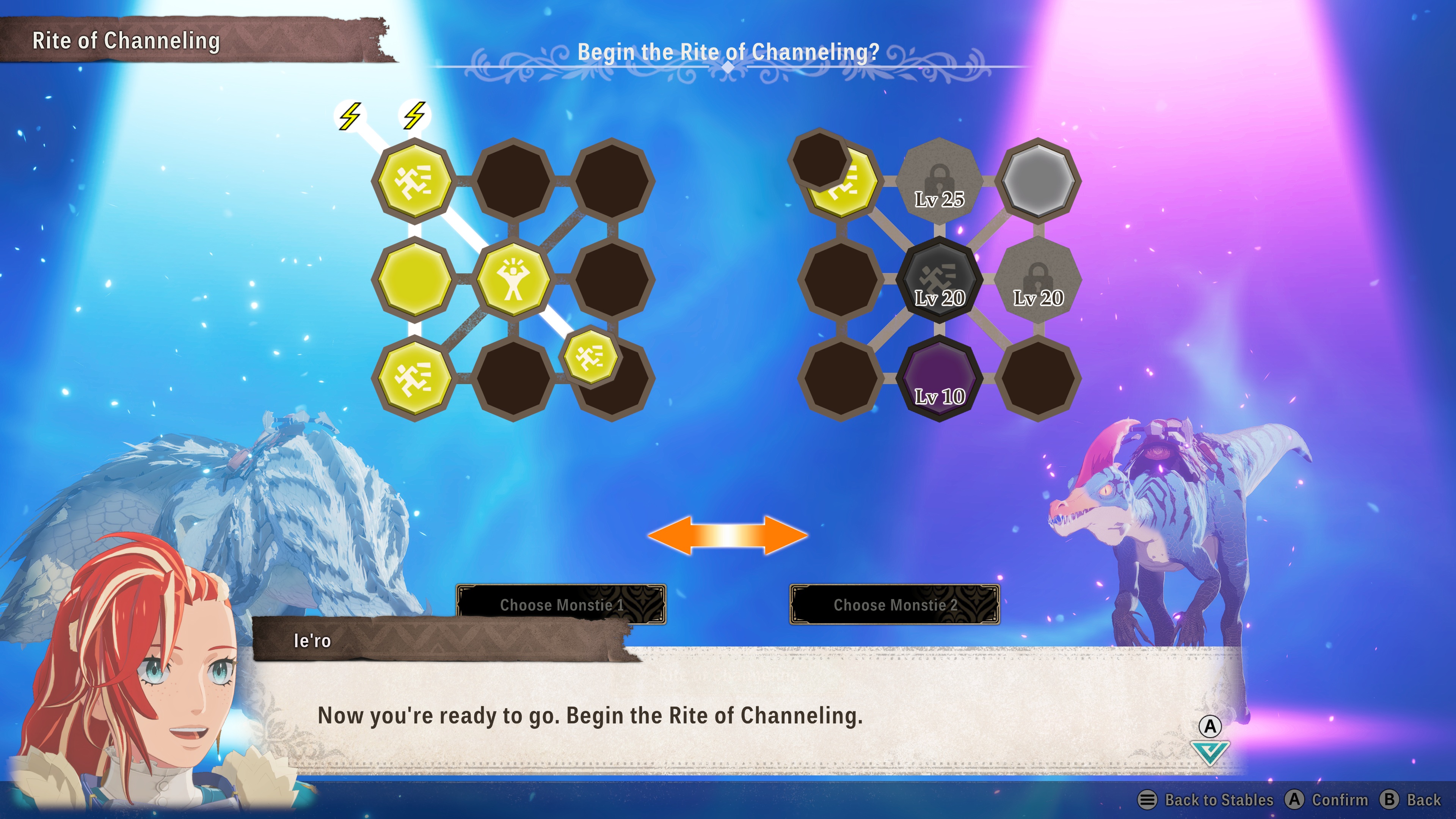 Personally taken in-game screenshot of the Rite of Channelling tutorial in Monster Hunter Stories 3: Twisted Reflection.