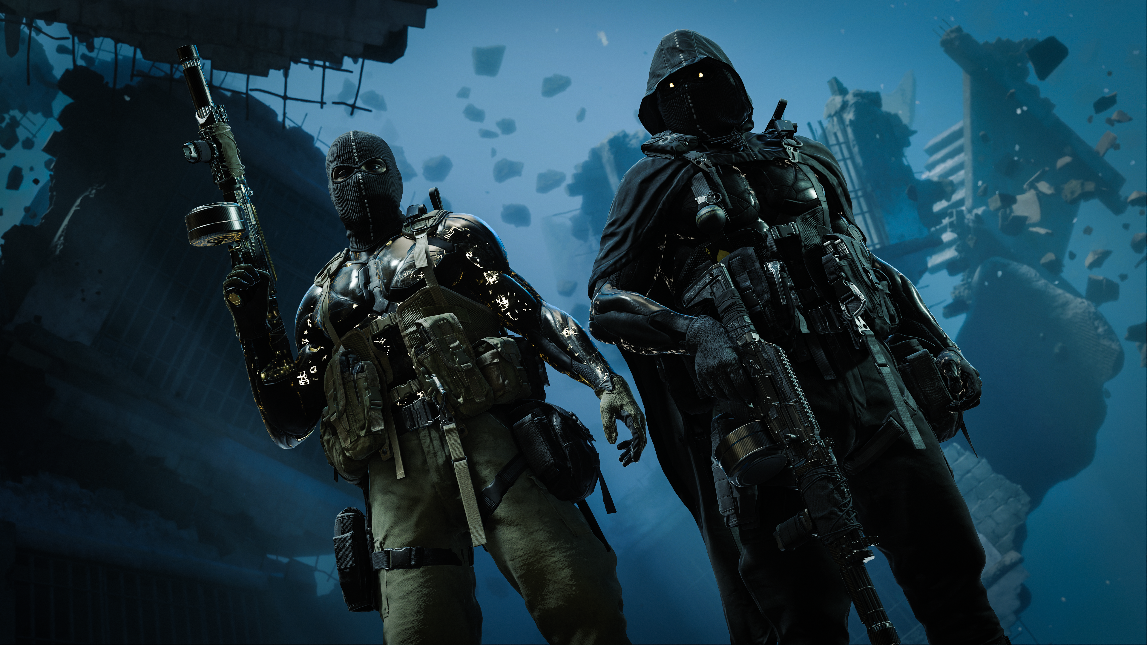 Оператор Phantom из Call of Duty: Black Ops 7 и вариант Eclipse с черным плащом.