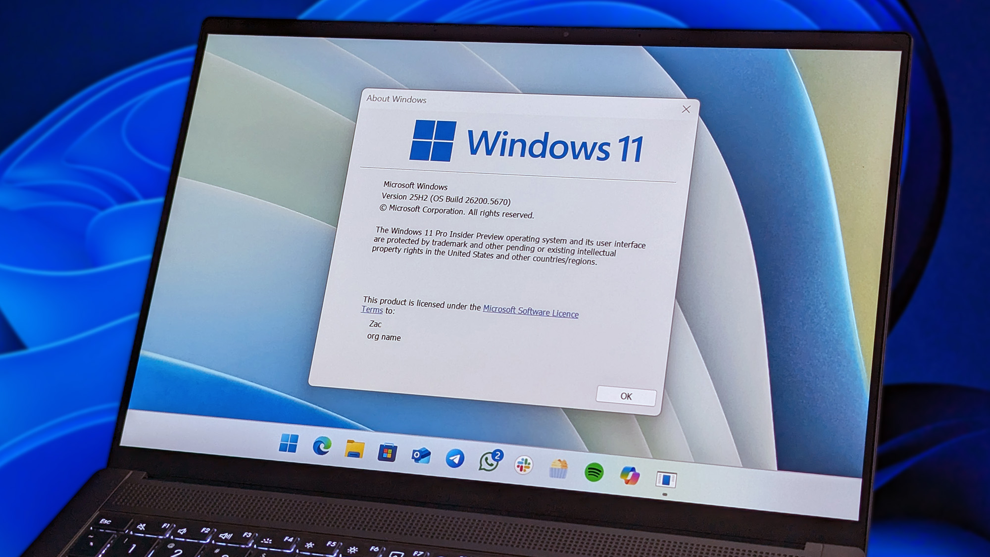 Windows 11 25H2 details screen on a laptop