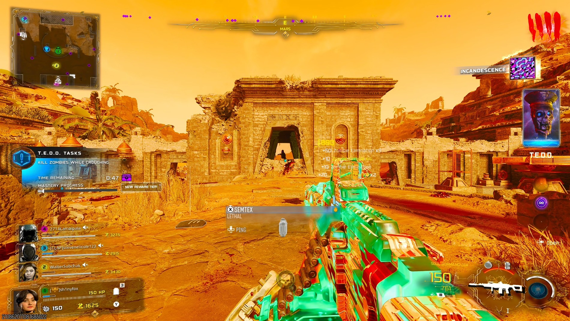 Разблокировка камуфляжа Incandescence Mastery Camo на карте Mars Survival в Black Ops 7 Zombies.