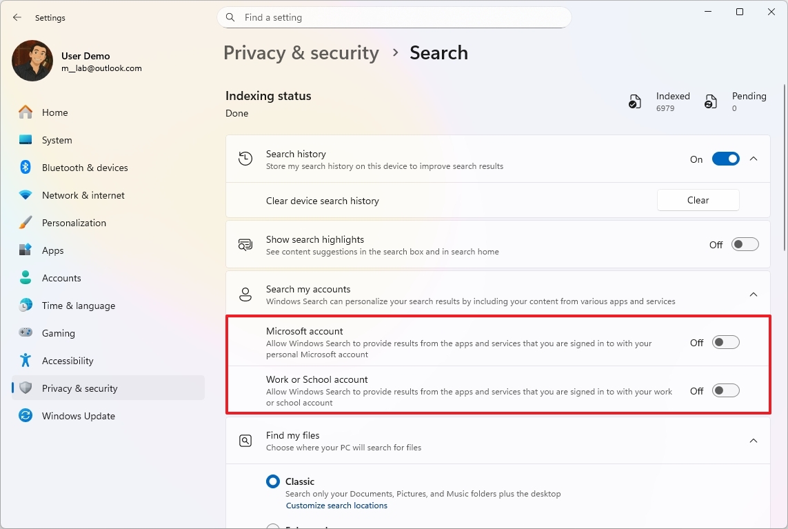 Поиск по учетным записям