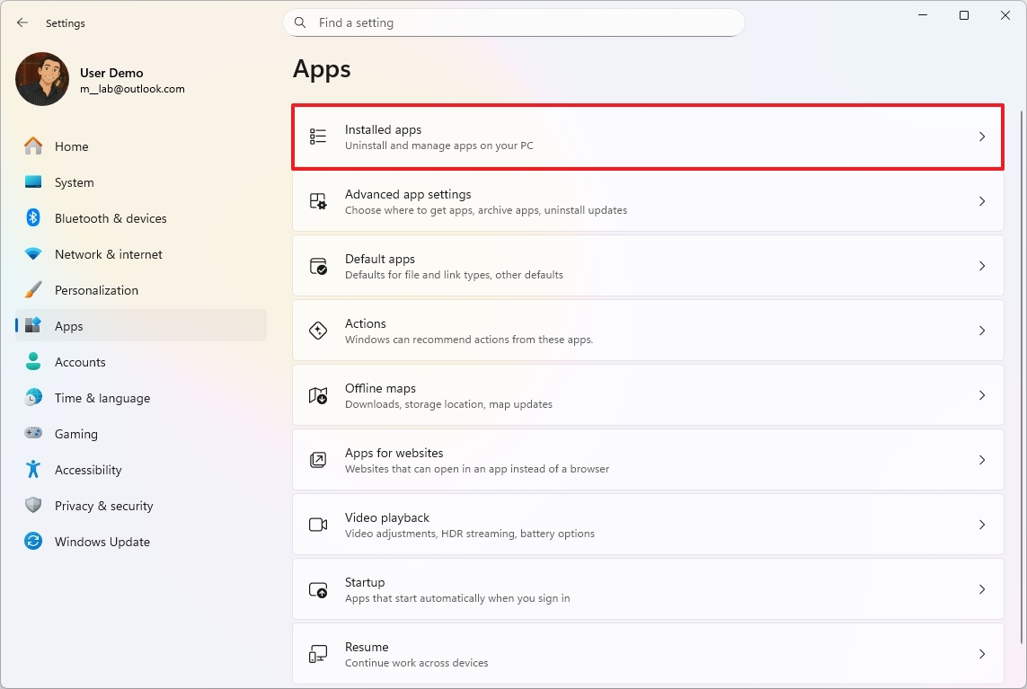 Установленные приложения
