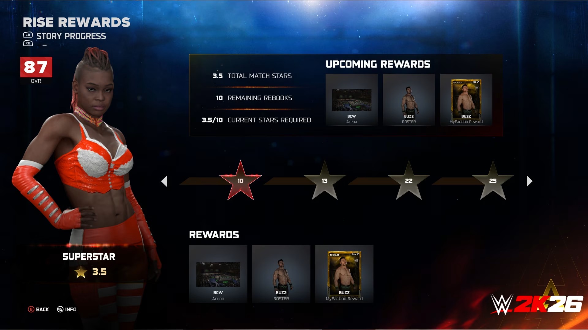 Promotional screenshot of the reworked Rise Matches in WWE 2K26's MyRise mode.