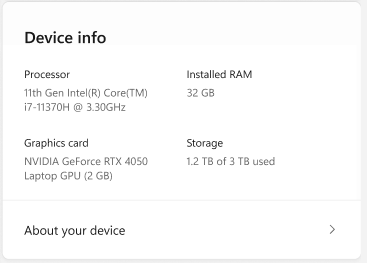 Карточка устройства с упрощёнными характеристиками