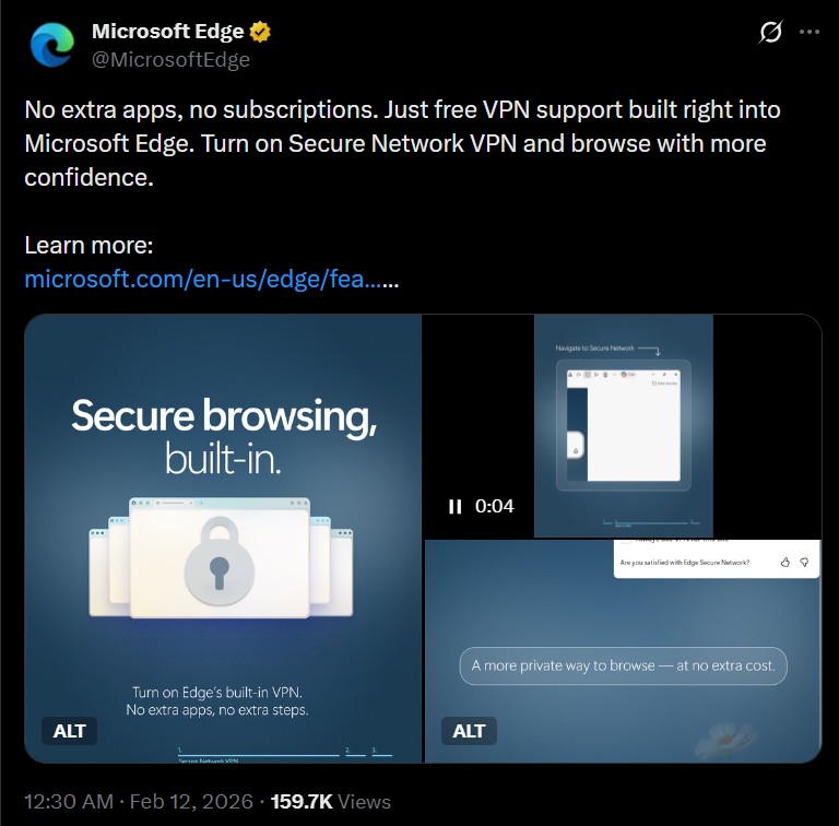 Изображение к статье: Microsoft Edge выдал «бесплатный VPN», но это не совсем VPN... - Edge на MSReview.net