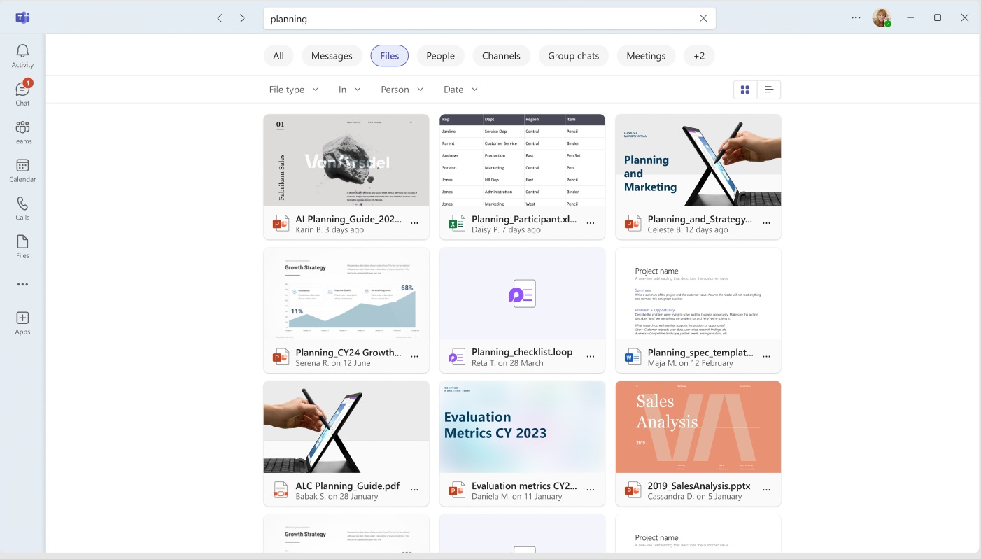 Microsoft Teams grid preview view