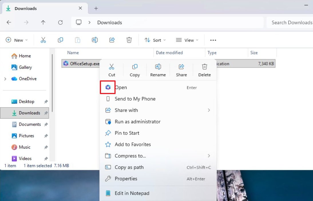 Контекстное меню с новым значком "Открыть"