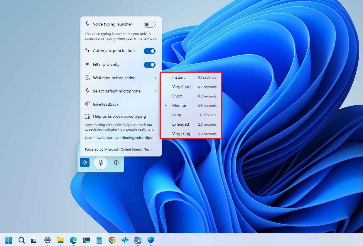Настройка задержки Voice Typing