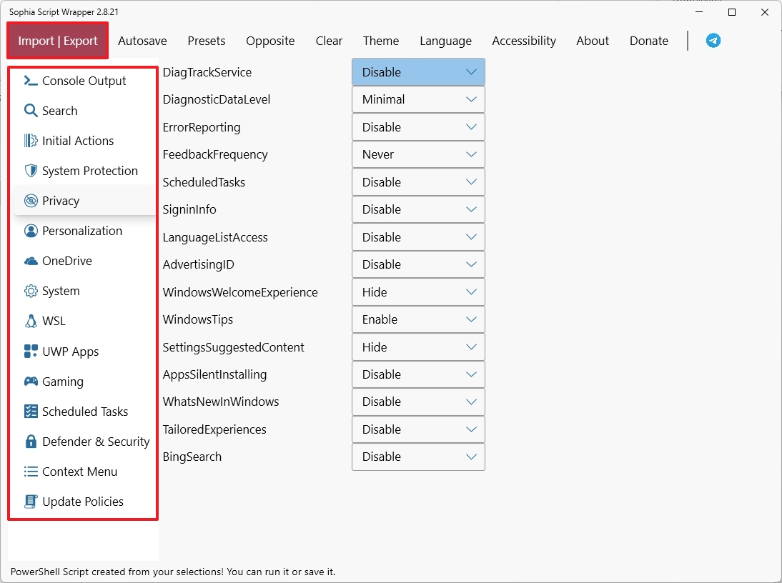 Sophia Script wrapper