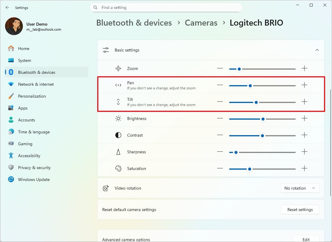 Поддержка панорамирования и наклона камеры