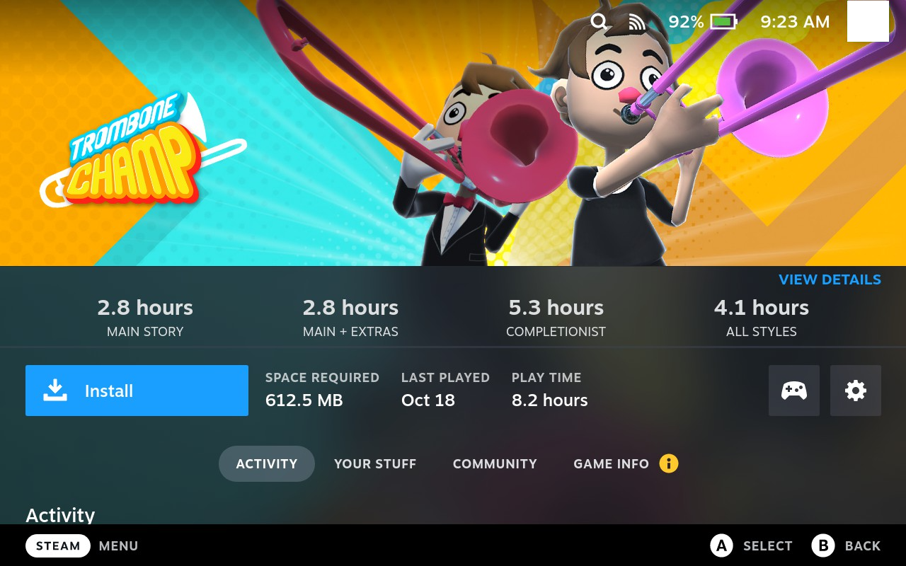 Example of HLTB information on Steam Deck