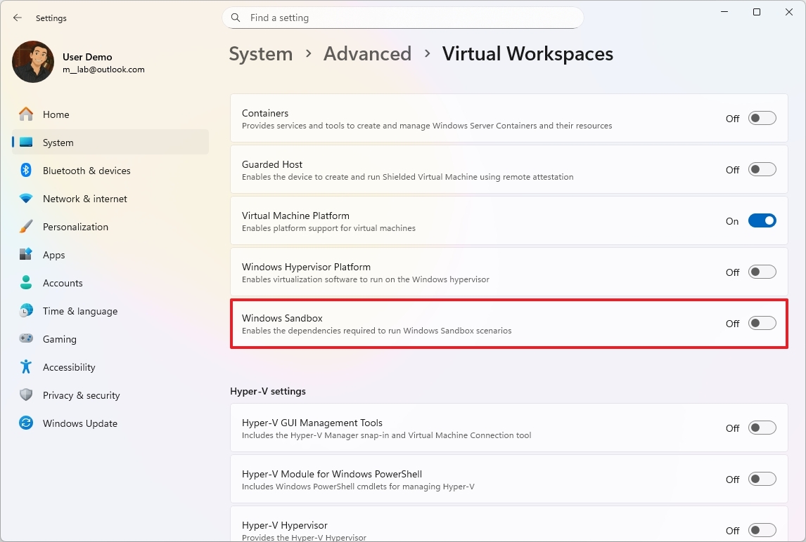 Windows Sandbox enabled