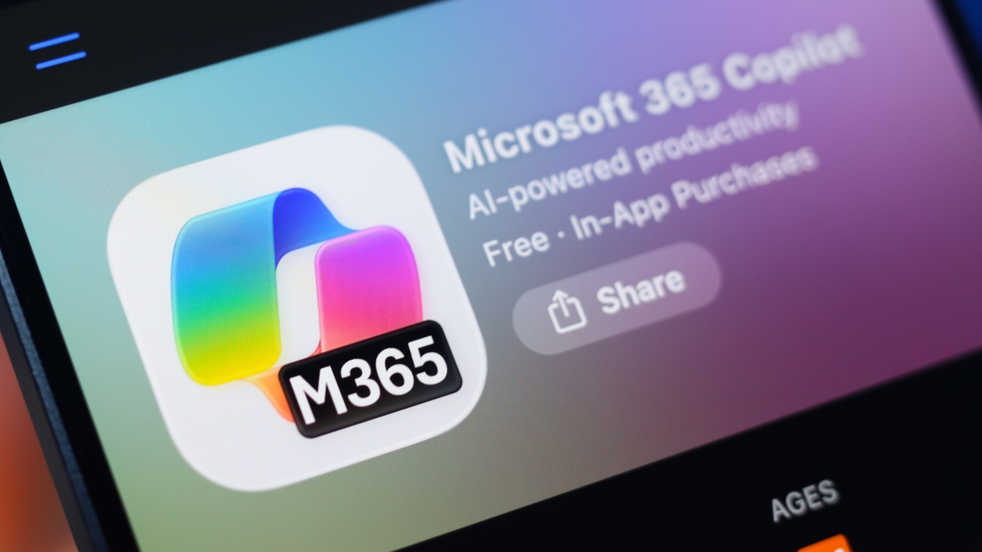 Microsoft Copilot logo on a smartphone screen