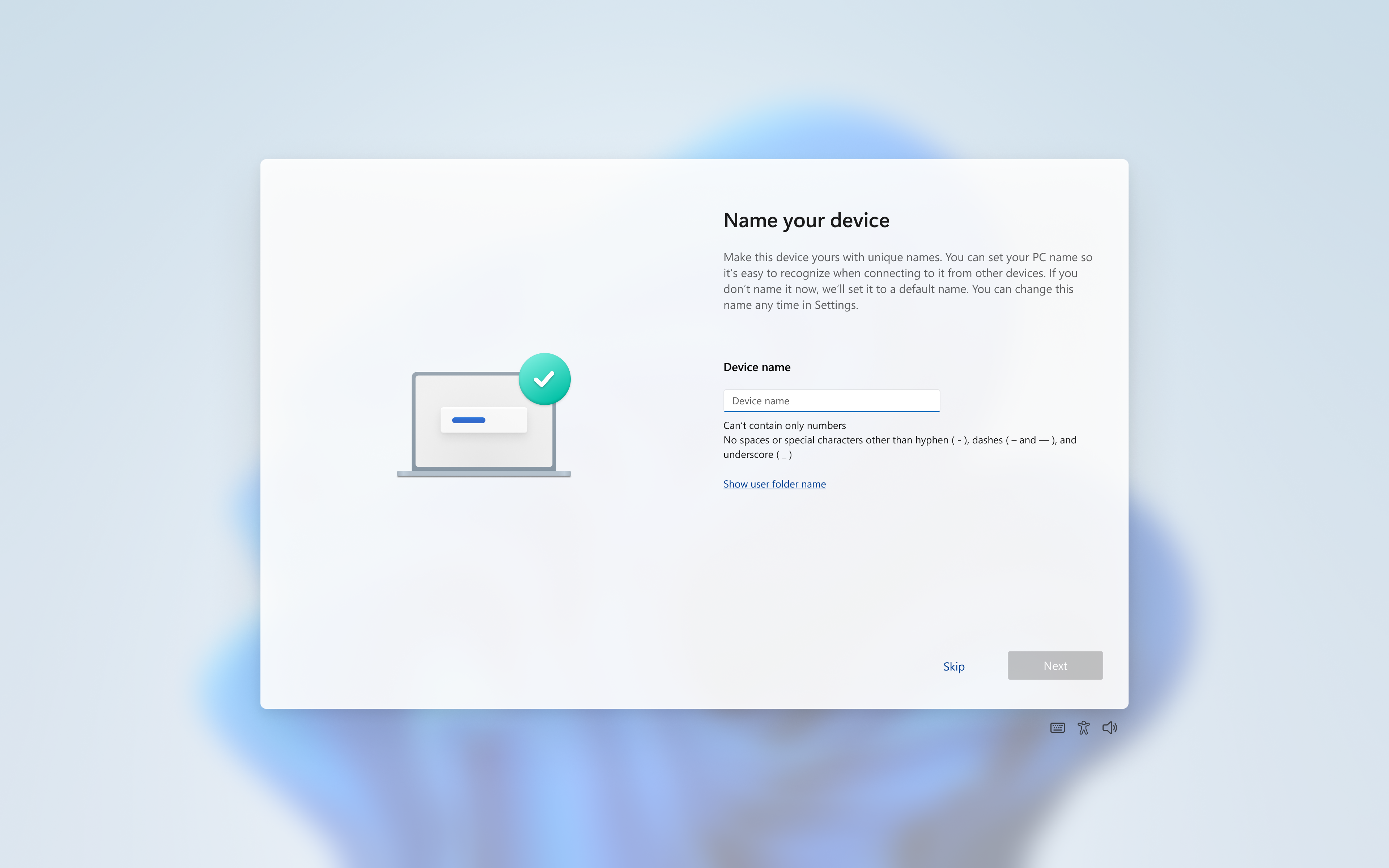 Default state of the device name page.