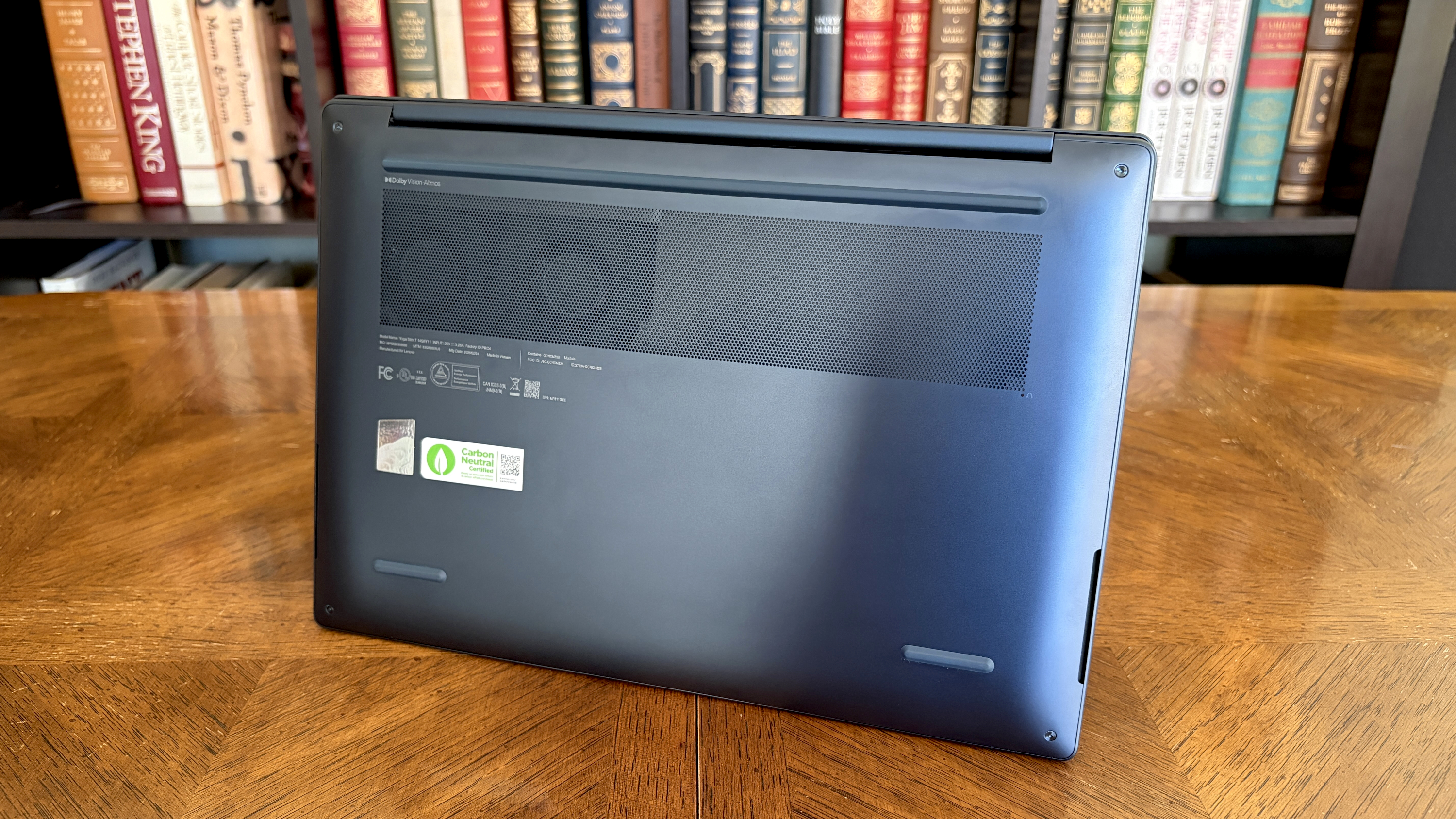A look at the two fans and huge intake vent on the bottom of the Yoga Slim 7x (Gen 11).