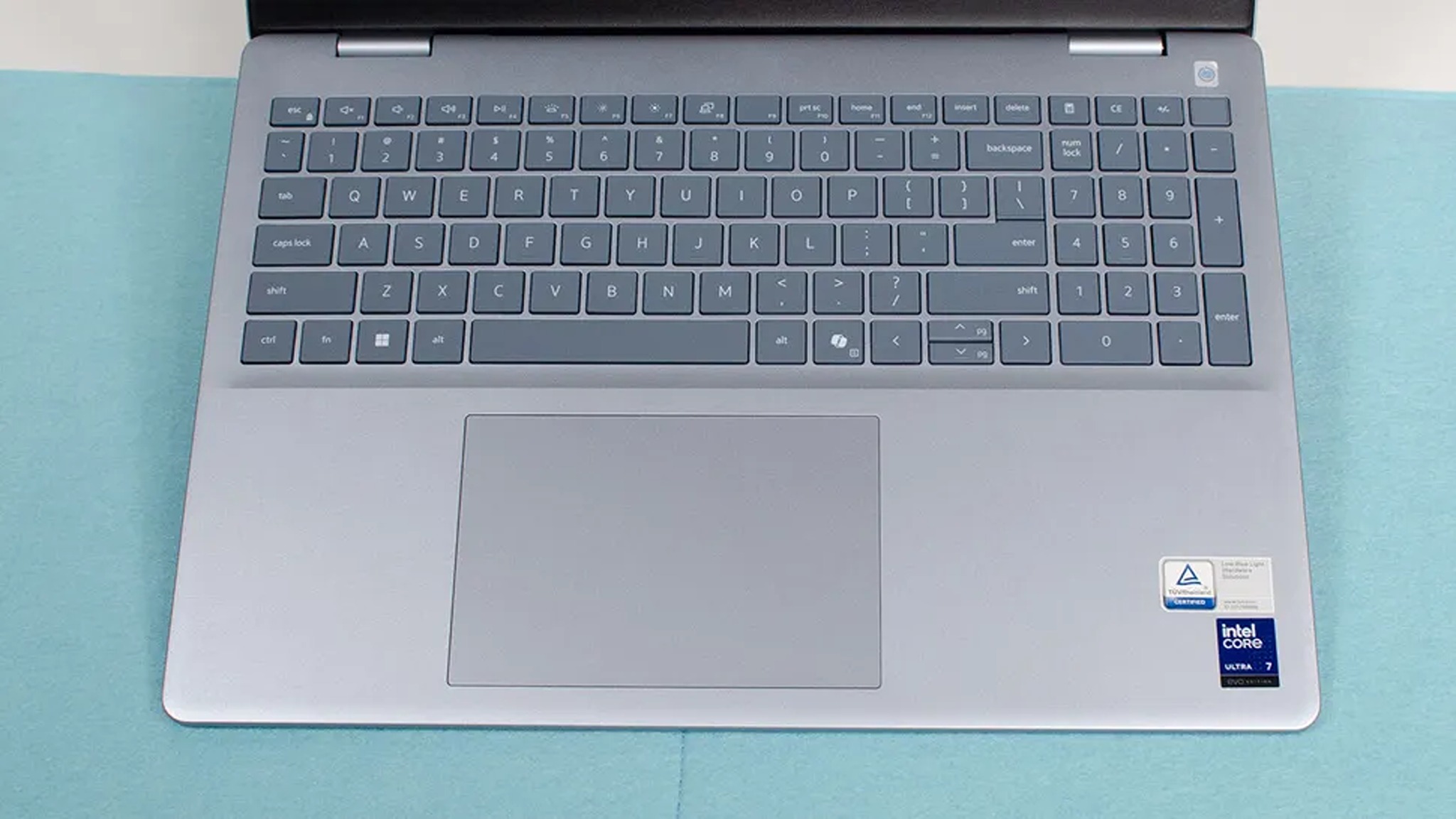 The Dell 16 Plus' keyboard and touchpad on display.