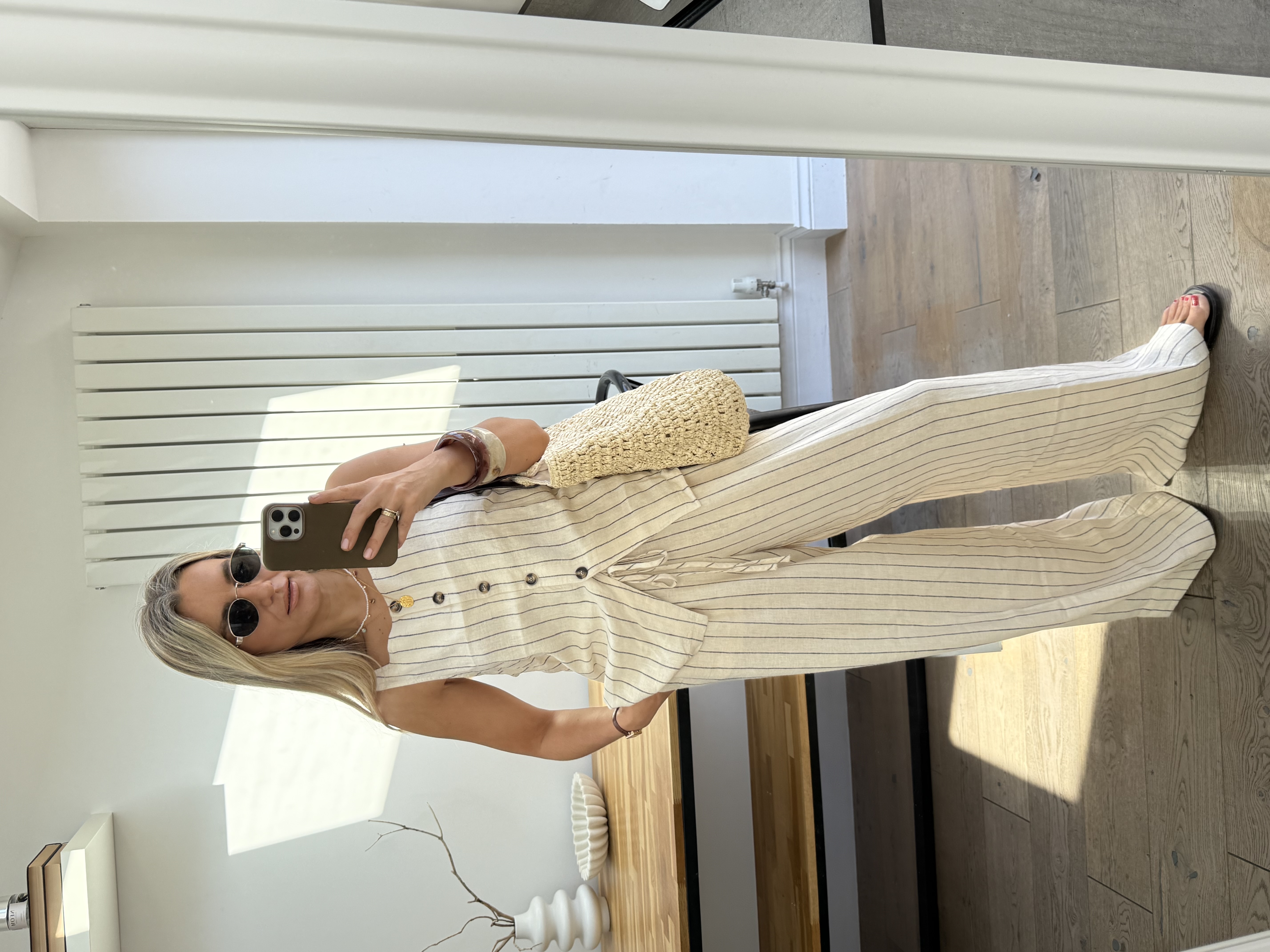 Linen Blend Petunia Wide Leg Pants | Ecru Black Stripe | hush