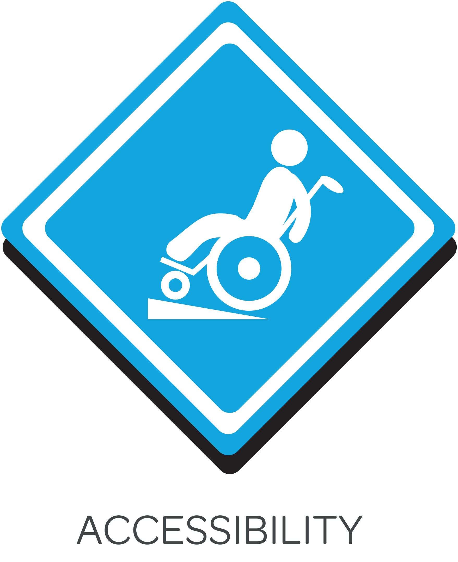 Blue diamond showing person in a wheelchair