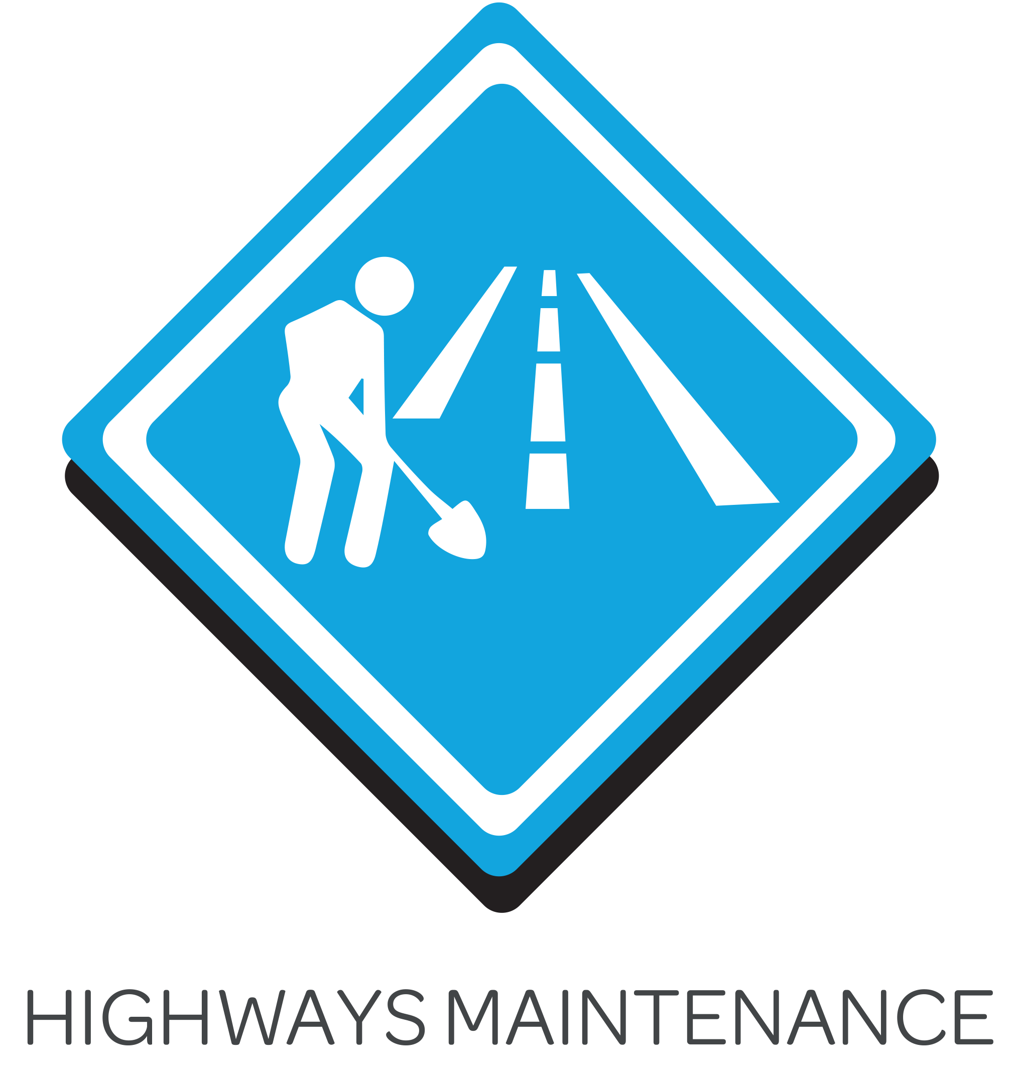 Blue diamond showing person with a shovel by road markings