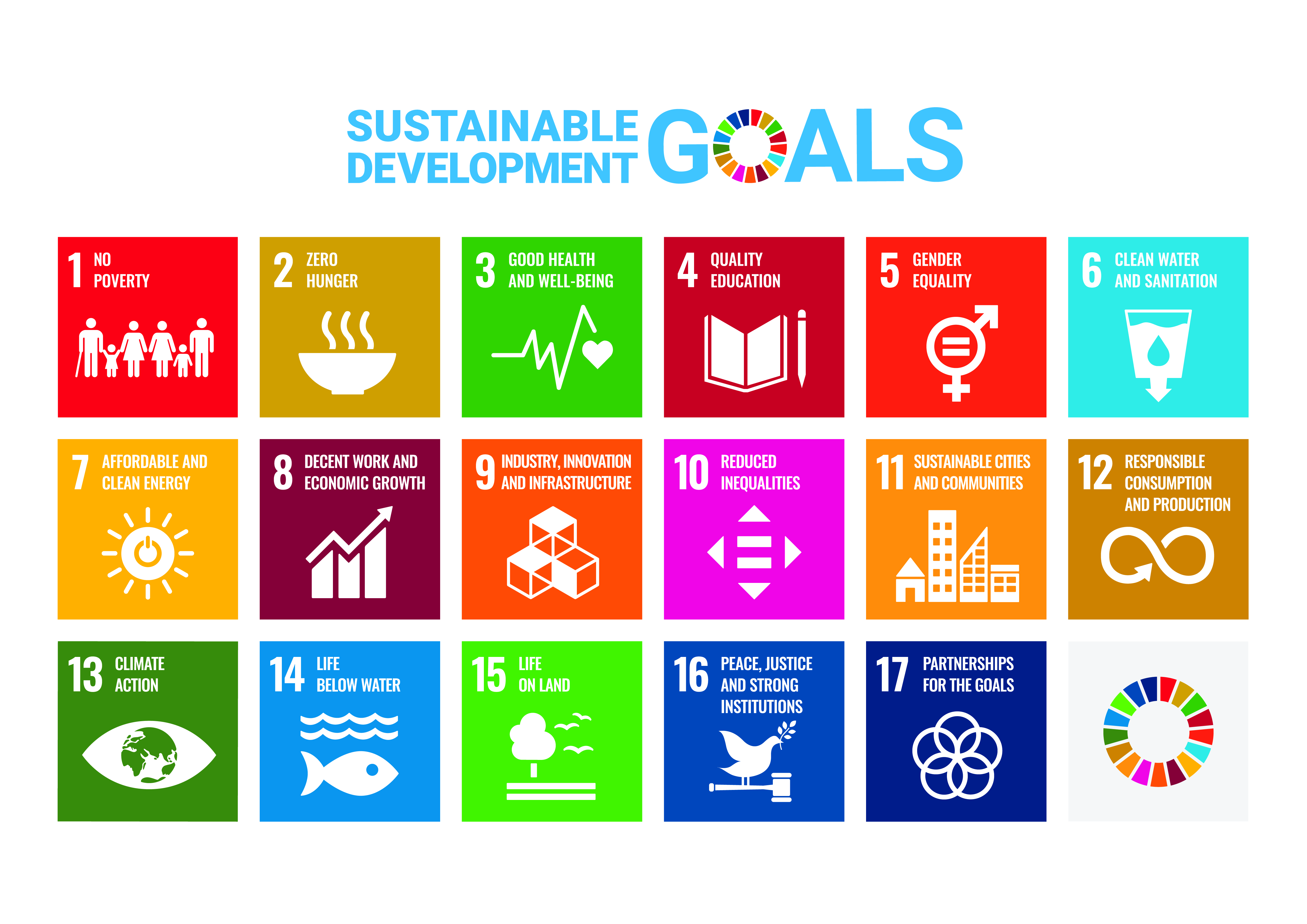 Image shows all 17 sustainable development goals in the images of each one. 