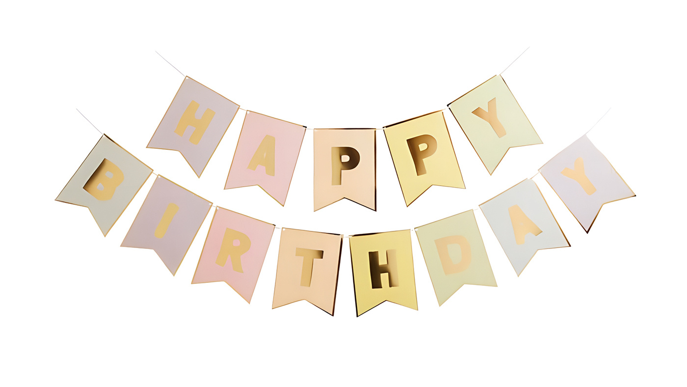 Gold Pastel Birthday Banner