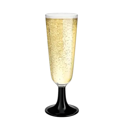 Plastic Champagne Flutes (Clear, Black Base)