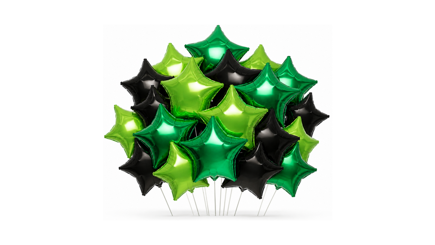 Green & Black Star Foil Balloons