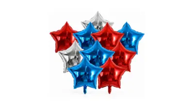 Red Blue & Silver Star Foil Balloons