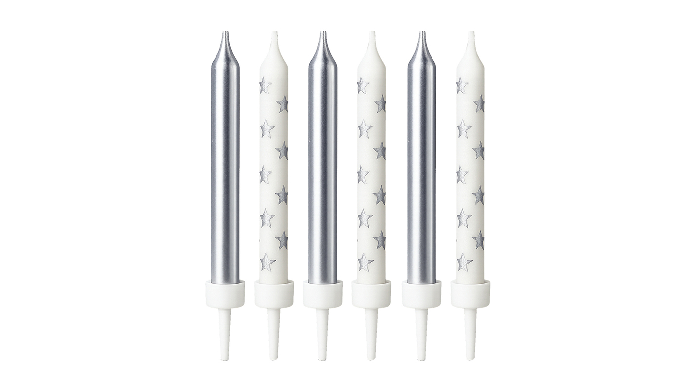 Silver Stars Candles, 16pk