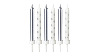 Silver Stars Candles, 16pk