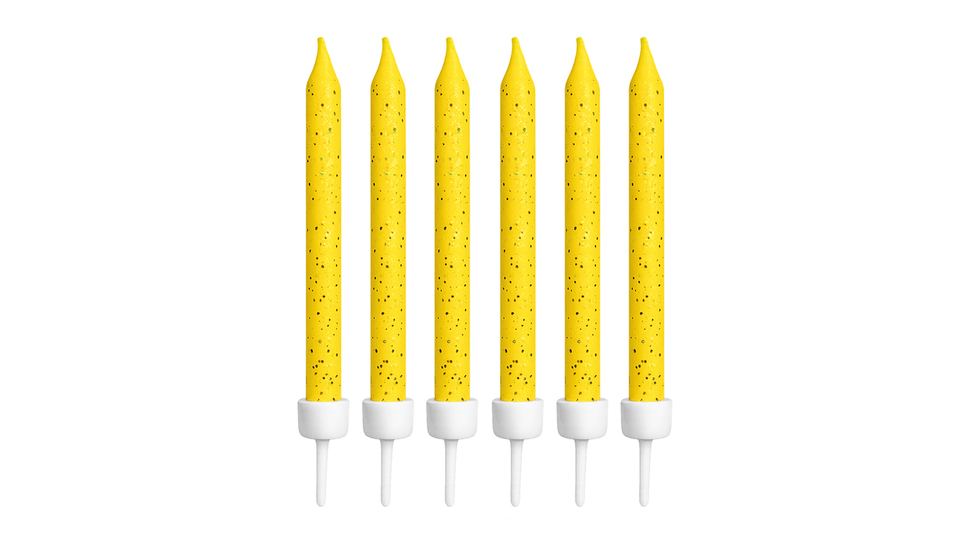 Yellow  Glitter Candles, 16pk