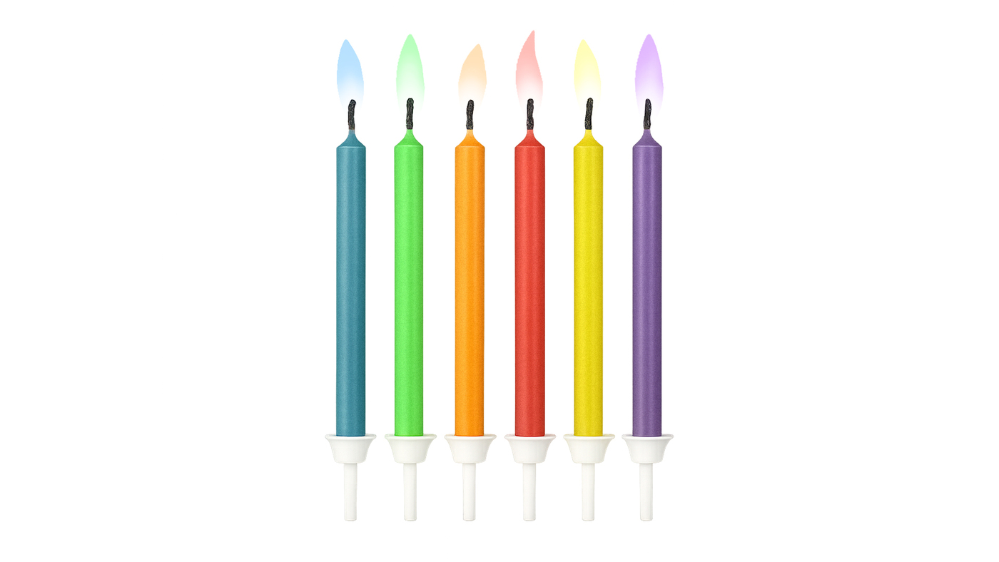 Coloured Flame Candles, 6pk
