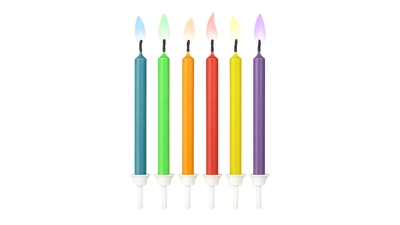 Coloured Flame Candles, 6pk