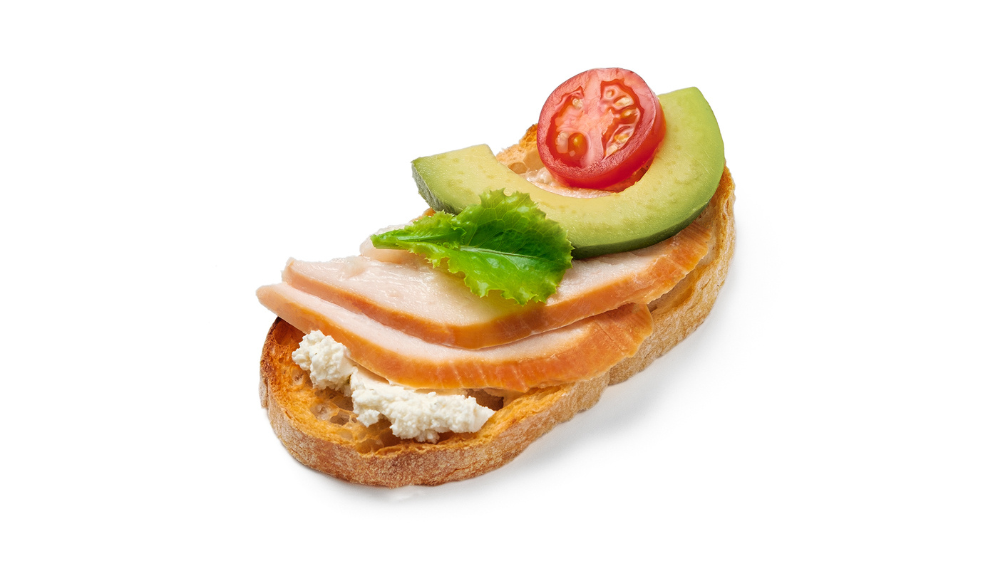 Smoked Chicken with Tomato and Avocado Mini Bruschetta 