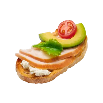 Smoked Chicken with Tomato and Avocado Mini Bruschetta 